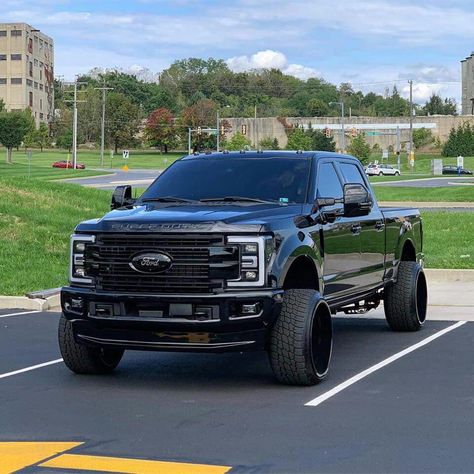 blacked out 2017, 2018, 2019 Ford f 250 super duty powerstroke diesel. Beautiful. (Just needs some real tires on it) Ford F250 Diesel, Ford Super Duty Trucks, Diesel Trucks Ford, Ford Diesel, Ford Trucks F150, Ford Powerstroke, Custom Pickup Trucks, F250 Super Duty, Old Ford Trucks