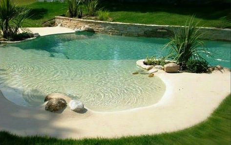 Pools Design, Zero Entry Pool, Kleiner Pool Design, Beach Entry Pool, Private Backyard, Pool Landscape Design, Backyard Beach, Small Pool Design, Natural Swimming Pools