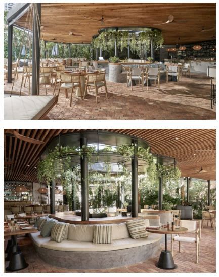 Biophilia Restaurant, Courtyard Restaurant Design, Bali Restaurant Design, Restaurant Concept Ideas, Alfresco Restaurant, Tropical Cafe, Farm To Table Restaurant, Outdoor Restaurant Patio, Bali Restaurant