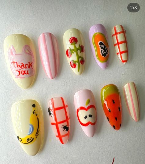 Nail Designs Cute, Watermelon Strawberry, Nail Store, Kawaii Fruit, Gothic Nails, Daily Nail, Nails Fashion, Beauty Tricks, Press Ons