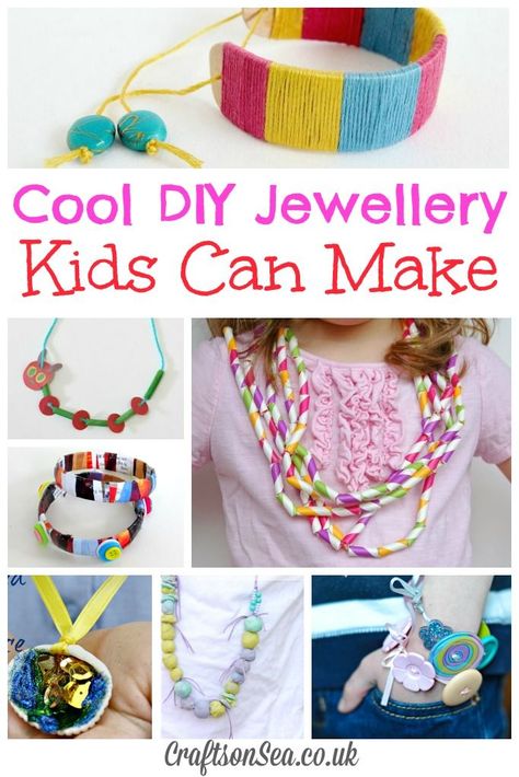 Cool DIY jewellery kids can make including necklaces and bracelets. Fun crafts for kids that look super pretty too! K Crafts, Pretty Crafts, Jewerly Making, Art And Craft Videos, Diy And Crafts Sewing, Necklace Craft, Childrens Jewelry, Fun Crafts For Kids, How To Make Necklaces