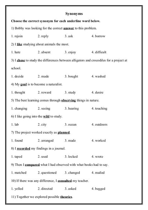 Synonyms Choose the correct synonym for each underline word below. 1) Bobby was looking for the correct answer to this pro... Synonyms And Antonyms List, Synonyms Worksheets, Antonyms Activities, Synonym Activities, Antonyms Worksheet, Worksheet For Class 2, Context Clues Worksheets, Report Cards, Synonyms And Antonyms