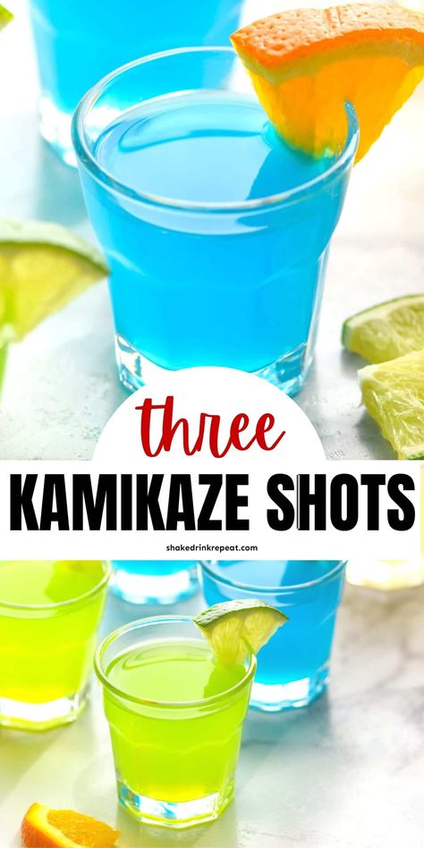 Shooters Alcohol Recipes, Punch With Vodka, Kamikaze Shot, Easy Shot Recipes, Shots Alcohol Recipes, Shooter Recipes, Cocktail Drinks Alcoholic, Cocktail Shots, Raspberry Vodka