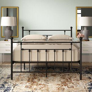 Wagnon New Jersey Twin Daybed with Trundle & Reviews | Joss & Main Platform Bed Diy, Black Iron Beds, Farmhouse Style Bedding, Black Metal Bed Frame, Black Metal Bed, Diy Platform Bed, Metal Platform Bed Frame, Iron Bed Frame, Bed Platform