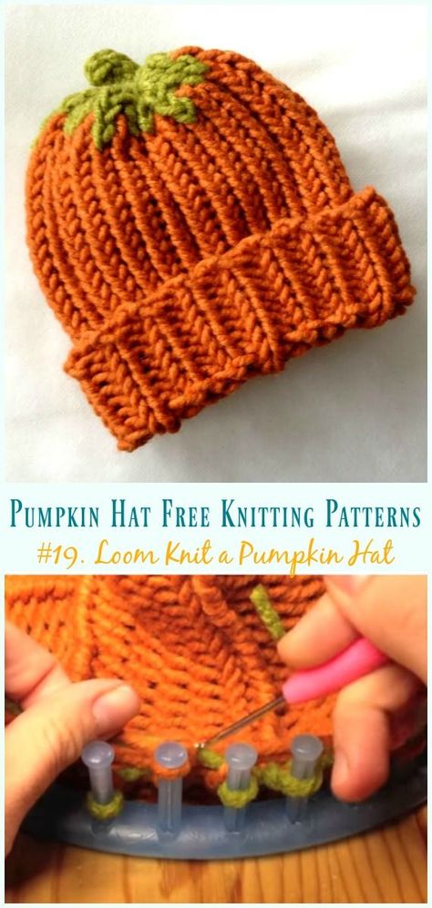 Loom Knit a Pumpkin Hat Knitting Free Pattern - #Pumpkin; #Hat; Free #Knitting; Patterns Tricot Harry Potter, Loom Knitting Patterns Hat, Round Loom Knitting, Loom Scarf, Circle Loom, Loom Hats, Loom Knitting Tutorial, Pola Topi, Loom Knit Hat