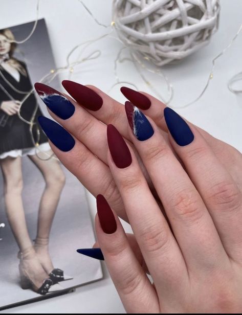 #christmas nails
#christmas nails acrylic
#christmas nails short
#christmas nails simple
#christmas nails red Navy Red Nails, Burgundy And Navy Nails, Nail Art Vermelho, Stripe Nail Art, Navy Blue Nail Designs, Almond Nails Red, Matted Nails, Winter Nail Art Designs, Life Core