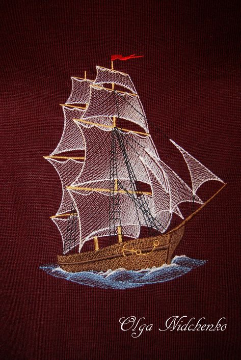 Ship Embroidery, Embroidery Designs Ideas, Machine Embroidery Designs Projects, Wilcom Embroidery, Sea Ship, String Art Patterns, String Art Diy, The Setting Sun, Hardanger Embroidery