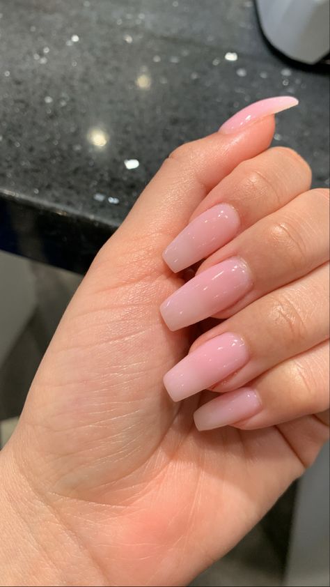 No Colour Acrylic Nails, Nails Acrylic Natural Colors, Light Pink Sheer Nails, Natural Pink Acrylic Nails, Pink Sheer Nails, Pretty Nails French, Coffin Nude Acrylic Nails, Basic Acrylics, Acyrilics Nails