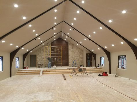 Church Ceiling Design, Church Renovation Ideas, Small Church Design, Church Interior Design Sanctuary, Chapel Renovation, Church Sanctuary Design, Modern Church Interior, Church Design Sanctuary, Church Ceiling