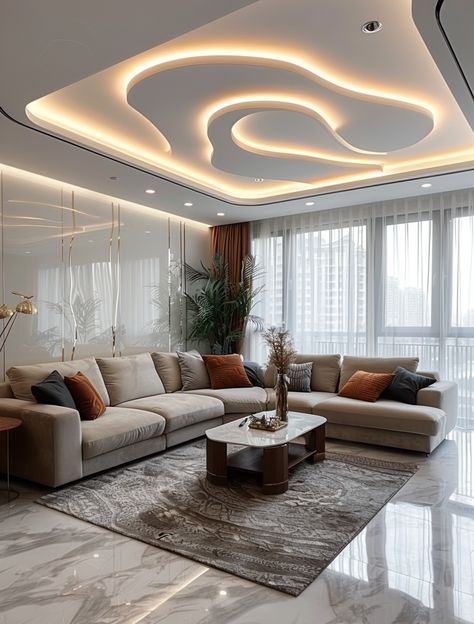 Elevate your living room with these 50+ simple modern gypsum ceiling design ideas. From sleek lines to geometric patterns, each design offers a fresh take on contemporary elegance. Whether you prefer minimalist sophistication or eye-catching details, let these gypsum ceiling designs inspire your own stylish sanctuary where comfort meets luxury. Modern Arabic Interior, Arabic Living Room, Arabic Interior Design, Gypsum Ceiling Design, Luxury Ceiling Design, Living Room Decor Lights, New Ceiling Design, Cozy Living Room Design, Interior Design Your Home