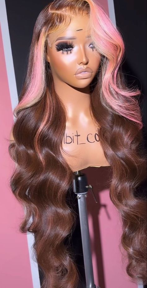 Unique Wig Hairstyles, Wig Color Ideas, Baddie Wigs, Wigs Hairstyle, Hair Stripes, Frontal Wig Hairstyles, Creative Hair Color, Birthday Hairstyles, Trendy Products