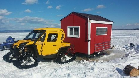 Cabinet maker builds two deluxe ice fishing shanties for Upstate New York lake | 						NewYorkUpstate.com Ice Fishing Shack Interior Ideas, Ice Fishing House Plans, Ice Shanty Interior, Ice Fishing Shack Ideas, Ice Fishing Shack Plans, Ice Fishing Shanty, Ice Hut, Ice Shanty, Ice Fishing Shack