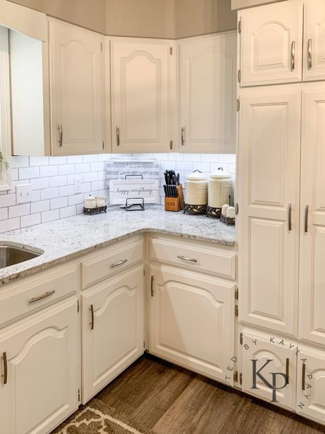 Kitchen Cabinets In Alabaster - Painted by Kayla Payne Color For Kitchen Cabinets, Cream Cupboards, Alabaster Kitchen, Cream Kitchen Cabinets, Sherwin Williams Alabaster, Cabinet Paint, Painted Cabinets, Cream Kitchen, Kitchen Cabinets Makeover