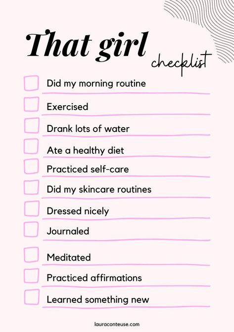 a list of that girl checklist Self Care Bullet Journal, Vie Motivation, Regina George, Self Confidence Tips, Get My Life Together, Confidence Tips, Glow Up Tips, Girl Inspiration, Girl Tips