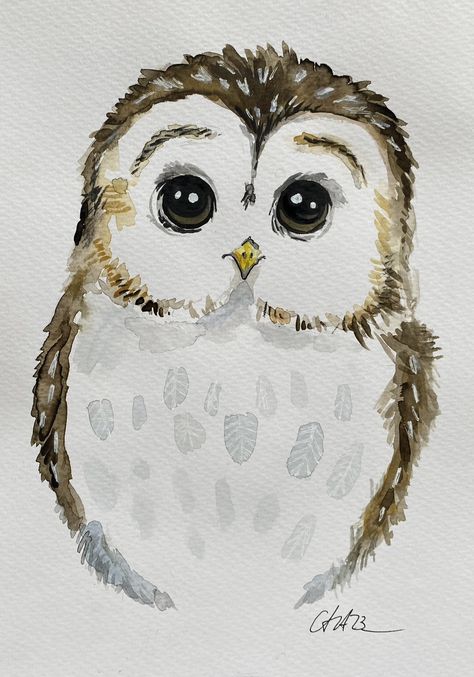 @Annabel Adler,Watercolor Painting, DinA 4, 2023, 145€. Watercolor Owls Simple, Easy Owl Painting, Simple Owl, Watercolor Paintings For Sale, Owl Kids, Owl Watercolor, Bird Watercolor Paintings, Round Robin, Owl Illustration