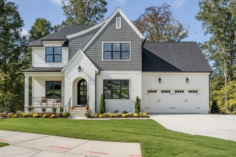 Sunset Bluffs in Fuquay-Varina, NC | Homes By Dickerson Black And White Home Exterior, Beautiful Golf Courses, White Home Exterior, Fuquay Varina Nc, White Exterior Houses, Exterior Houses, White Exterior, Custom Built Homes, Custom Home Designs