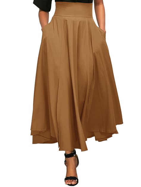 PRICES MAY VARY. Fabric: High waist long skirt is made of good quality soft fabric, breathable, skin-friendly, stretchy, which don't wrinkle, provides you a comfortable feminine touch. Features: Flared long skirt featuring flared design, elastic, high waist, tie knot back, zipped back, flared, a-line, with pockets, long length, perfect to lengthen your legs, the playful long skirt adds more girlish. Match: A-line long skirt is easy to dress ot up or down with your favorite denim jackets, coat, b Moody Clothes, Fall Time Outfits, Plus Size Long Skirts, Long Green Skirt, Flare Maxi Skirt, High Waist Long Skirt, Burgundy Skirt, Winter Skirt, Long Maxi Skirts