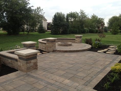 Lewis Center Backyard Retreat - Transitional - Columbus - by Backyard Retreats Patios & Ponds Colored Cement Patio, Large Concrete Patio, Colored Concrete Patio, Colored Cement, Patio Repair, Concrete Patio Ideas, Limestone Patio, Concrete Paver Patio, Cement Patio