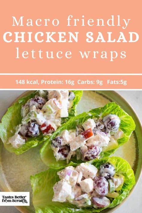 Chicken Salad Lettuce Wraps - clean, macro-friendly meal for dinner. Crisp lettuce filled with flavorful chicken salad. Perfect healthy dinner option. Chicken Salad Lettuce Wraps, Chicken Salad Lettuce, Salat Wraps, Lettuce Wraps Healthy, Greek Yogurt Chicken Salad, Yogurt Chicken Salad, Greek Yogurt Chicken, Salad Lettuce, Healthy Wraps