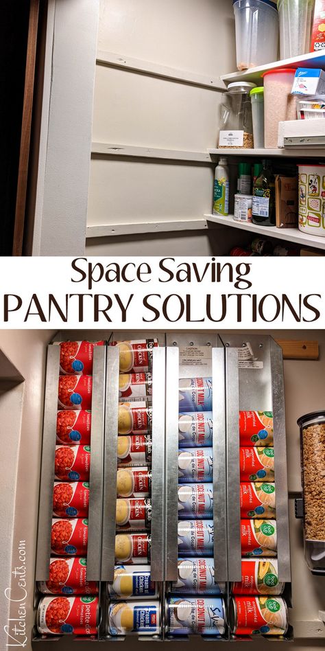 Shelving Ideas For Pantry Food Storage, Pantry Organization Ideas For Cans, Storage Ideas For Canned Goods, Pantry Wall Storage Ideas, Space Saving Pantry Ideas, Small Pantry Next To Refrigerator, Maximize Pantry Space, No Pantry Kitchen Organization, Long Narrow Pantry Ideas