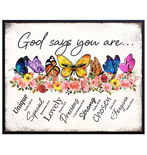 Christian Bible Verses Wall Art - God Says You Are Decor - Inspirational Catholic Religious Encouragement Gifts for Women Girls Room - Psalms Scripture Wall Decor - Rustic Positive Motivational Quotes Scripture Wall Decor, Inspirational Encouragement, Bible Verse Wall Decor, Bible Verses For Women, Positive Motivational Quotes, Bible Women, Religious Wall Decor, Bird Canvas, Scripture Wall