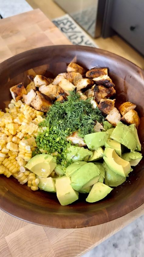 AVOCADO CORN CHICKEN SALAD - Olivia Adriance Salad With Corn, Corn Avocado Salad, Corn Chicken, Avocado Chicken, Avocado Tomato Salad, Stuffed Avocado Healthy, Avocado Chicken Salad, Main Dish Salads, Chicken Avocado