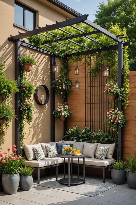 Small Garden Ideas On A Budget, Corner Pergola Ideas, Klein Balkon Decor, Garden Nooks, Design Per Patio, Backyard Decorating, Corner Pergola, Courtyard Gardens Design, Pergola Ideas