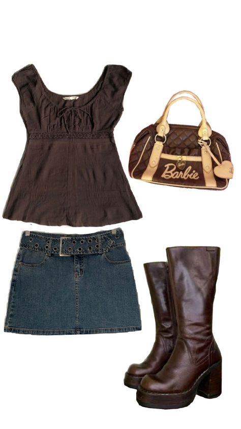 outfit inspo #outfitinspo #outfit #downtowngirl #downtowngirloutfit #aesthetic #aestheticoutfit #y2k #y2koutfit Layered Y2k Outfits, 2000s Autumn Aesthetic Outfits, 2009 Aesthetic Outfits, Girl Next Door Outfits, Brown Y2k Style Summer Tops, 2009 Outfits, Y2k Fall Mini Skirt, Autumn Outfits Downtown Girl, Fall Y2k Outfits