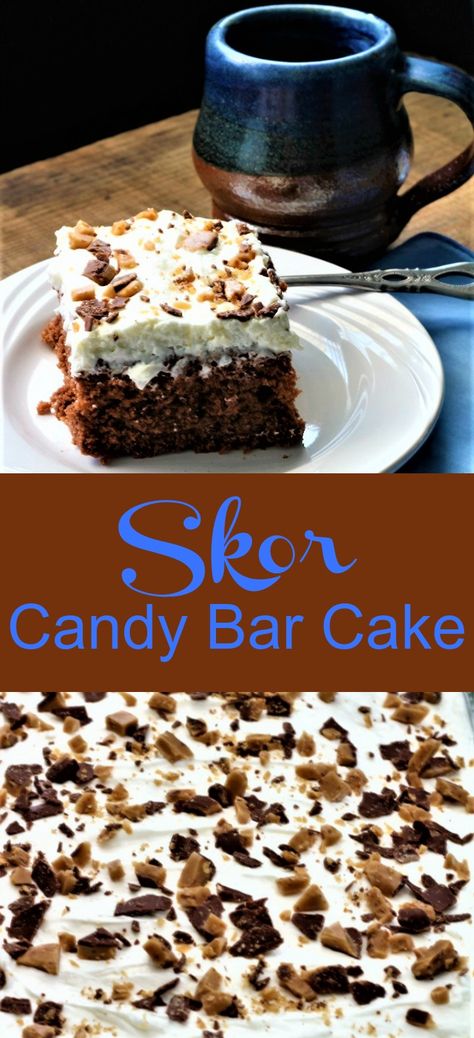 Skor Cupcakes Recipes, Skor Cake Birthdays, Skor Birthday Cake, Skor Bar Cake Recipe, Skor Bar Cake, Skor Poke Cake, Skor Dessert Recipes, Skor Dessert, Chocolate Carmel Cake