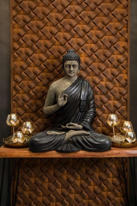 Buddha Decor Ideas, Buddha Statue Home Entrance, Buddha Statue Decor, Wall Statue, Buddha Statue Garden, Buddha Statue Home, Buddha Wall Decor, Art Deco Style Interior, Buddha Home Decor