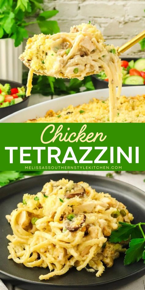 This easy chicken tetrazzini recipe is your all-time classic golden meal! The perfect bubbly and crunchy chicken dinner idea to enjoy. Save this weeknight dinner recipe to share with your family and friends later! Leftover Chicken Breast Recipes, Dinner Recipes Pasta, Juicy Shredded Chicken, Easy Chicken Tetrazzini, Chicken Casserole Recipes Healthy, Chicken Tetrazzini Recipes, Chicken Pasta Casserole, Golden Chicken, Chicken Tetrazzini