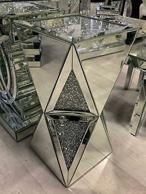 Mirrored Coffee Table Nest of Tables Crushed Crystal Diamond Living Room Stand u | eBay Crystal Furniture, Stand Mirror, Living Room Stands, Mirror Side Table, Mirrored End Table, Crushed Diamonds, Mirror Display, Dressing Table Design, Diamond Mirror