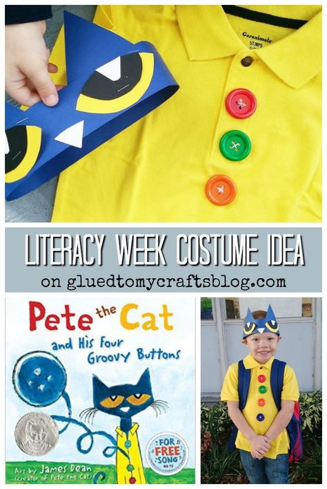 Groovy Buttons - Handmade Pete Character Costume Idea Children's Book Characters Costumes, Childrens Book Character Costumes, Kids Book Character Costumes, Pete The Cat Costume, Storybook Character Costumes, Book Characters Dress Up, Literacy Week, Cat Costume Diy, Book Character Day