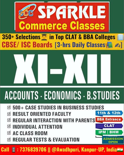 SPARKLE✨ COMMERCE CLASSES 📚✍, [Most Trusted Commerce Stream Coaching] With 350+ Selections👨‍🎓in Top CLAT and BBA Colleges🏢 Now become No.1 Institute in Kanpur, UP, India🇮🇳 🏢 Commerce is one of the educational streams with unlimited career opportunities. We, at Scholars Hub, offer the competent XIth and XIIth Commerce Coaching Classes in Kanpur. Our Commerce Coaching Classes can be availed for all Commerce subjects including Accountancy, Economics, Business Studies, Mathematics, English, C Coaching Classes Advertisement, Tuition Advertisement, Commerce Subject, Tutoring Flyer, Commerce Stream, Class Poster, Iit Jee, Coaching Classes, Business Studies