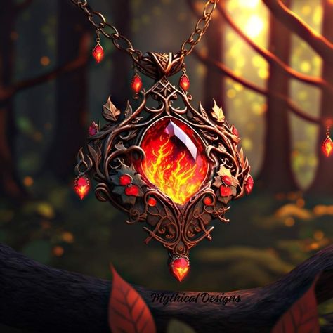 Fire Jewelry Design, Magic Pendant Fantasy Art, Amulet Necklace Pendants, Phoenix Clothes Design, Fantasy Jewelry Concept Art, Magic Amulet Fantasy Art, Amulet Fantasy Art, Magic Necklace Fantasy Art, Magic Objects Fantasy Art