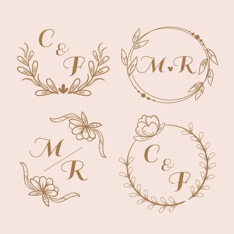 Colección de logotipos de monogramas de ... | Free Vector #Freepik #freevector #logo #boda #invitacion-boda #invitacion Wedding Logo Monogram, Elegant Logo Design, Wedding Logo Design, Hand Lettering Art, Hand Embroidery Patterns Flowers, Wedding Monogram, Floral Logo, Wedding Logos, Classy Wedding