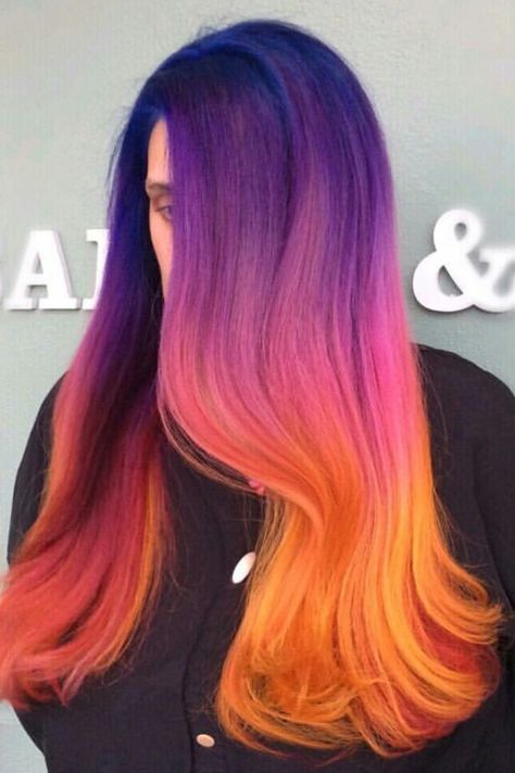 Underdye Hair Pink, Purple Pink Orange Hair, Ombre Dyed Hair, Purple And Orange Hair, Orange Ombre Hair, Purple Black Hair, Underdye Hair, Ginger Hair Dyed, Pink And Orange Hair