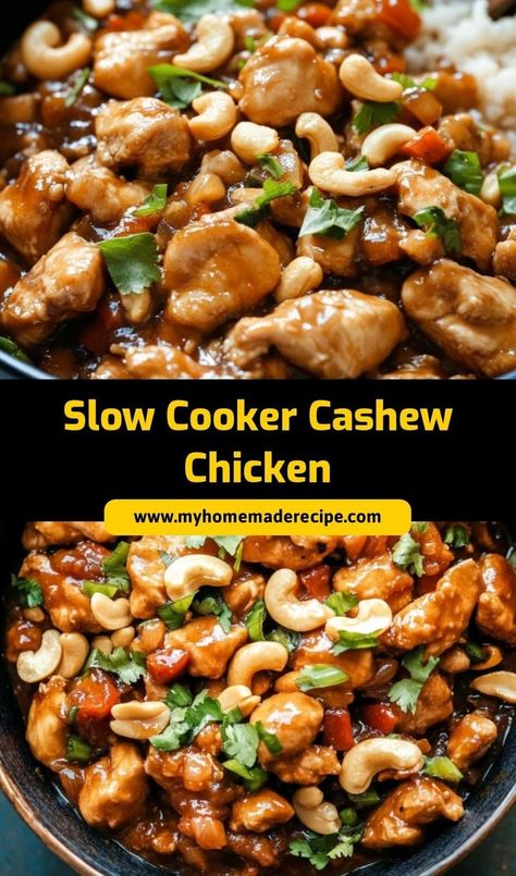 This Slow Cooker Cashew Chicken is an easy and delicious Asian-inspired dish! Tender chicken, crunchy cashews, and savory sauce make for a perfect weeknight meal. Slow Cooker Cashew Chicken, Cashew Chicken, Crock Pot Slow Cooker, Crock Pot Cooking, Slow Cooking, Crescent Rolls, Slow Cooker Chicken, Cooker Recipes, Chicken Dinner