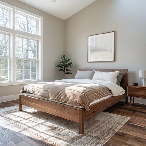 The Campbell Walnut Bedframe, Solid Wood Bedframe, Handcrafted Bed, Custom Bedframe, Wooden Bed - Etsy Bedframe Inspiration, Wooden Bedframe Bedroom Ideas, Wooden Headboard Ideas, Bedframe Wooden, Light Wood Bed Frame, Bedroom With Wooden Bed, Beautiful Bed Frames, Bedframe Ideas, Wooden Queen Bed Frame