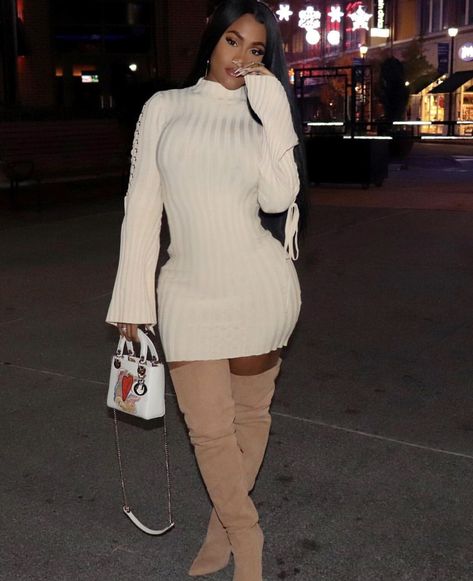 @Lira_galore ✨ Dress Birthday, Outfits Winter, Dark Fashion, Fall Fashion Outfits, Mini Dress With Sleeves, Winter Looks, Thigh High Boots, Favorite Dress, Fall Winter Outfits