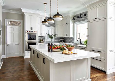 An Impressive Kitchen Transformation by Kandrac & Kole | Rue City Loft Kitchen Cabinets, Sherwin City Loft, Wall Mount Light Over Kitchen Sink, Sw City Loft, City Loft Sherwin Williams, Light Over Kitchen Sink, Luxury Kitchen Remodel, Over Kitchen Sink, Over The Kitchen Sink