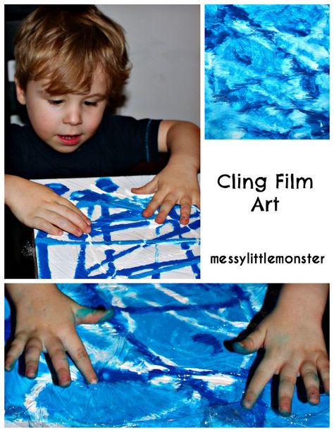 Easy painting ideas for kids. Cling film canvas wall art. No mess painting for babies, toddlers and preschoolers. Process Art For Kids, Film Painting, Mess Free Painting, Messy Art, Art Process, Cool Art Projects, Cling Film, Toddlers And Preschoolers, Toddler Art