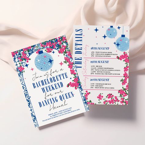 Santorini Musical Bougainvillea Bachelorette Invitation Dancing Queen Bachelorette, Mediterranean Gardens, Bach Weekend, Hens Party Invitations, Bachelorette Invitation, Bachelorette Themes, Bachelorette Invitations, Wedding Party Supplies, Bachelorette Party Invitations