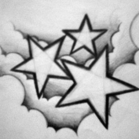 Clouds And Stars Tattoo, Star Tattoos For Men, Star Ideas, Cloud Tattoo Design, Tattoo Sonne, Stars Tattoo, Cool Tattoo Drawings, Tattoo Outline Drawing, Star Tattoo Designs