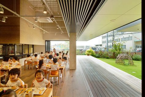 Gallery of NFB Nursery / HIBINOSEKKEI + Youji no Shiro - 4 Kids Cafe, Kindergarten Design, Artificial Lawn, Education Architecture, Fall Kids, School Architecture, Site Plan, Gardening For Kids, Kid Spaces