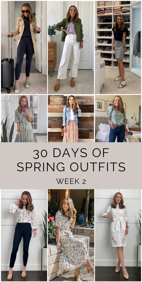 30 Days of Spring Outfits: Week 2 Round-Up - Merrick's Art Tan Jeans Outfit, Chilly Spring Outfit, Spring Outfits Casual Chic, Church Outfit Spring, Dinner Outfit Spring, Casual Easter Outfit, Spring Weekend Outfit, Modest Spring Outfits, Wardrobe Challenge