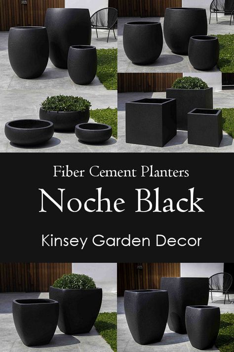 Outdoor Plant Pots, Plant Pot Design, Black Planters, Potted Plants Outdoor, Modern Backyard Landscaping, Garden Decor Diy, Hanging Plants Indoor, Cement Planters, Tall Planters