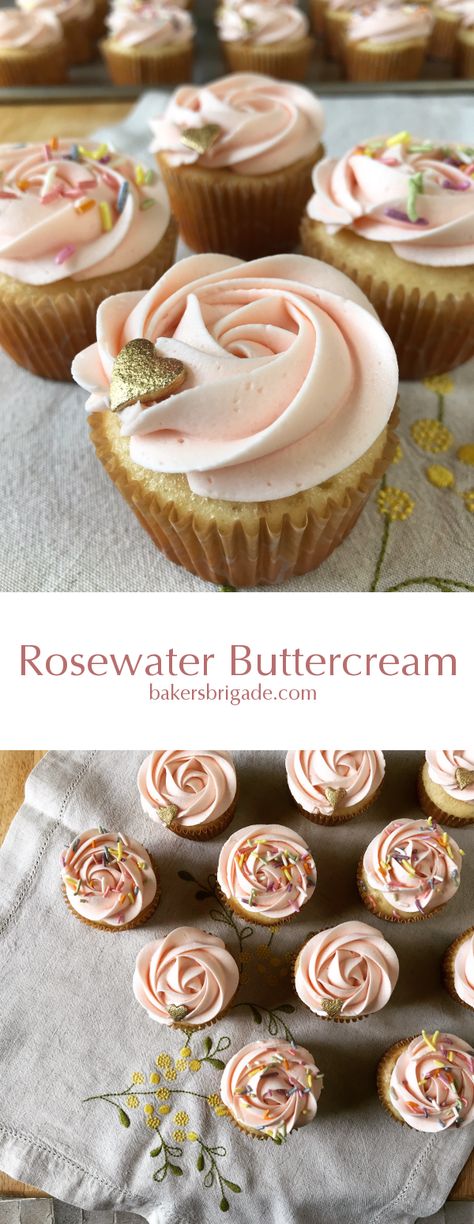 Rosewater Buttercream Frosting, Rosewater Recipe, Rose Frosting, Rose Recipe, Chocolate Banana Cupcakes, Rose Buttercream, Icing Recipes, Rose Recipes, Buttercream Recipe