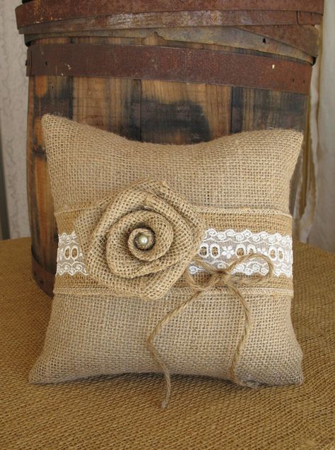 Burlap Ring Bearer Pillow, Burlap Rosettes, Chic Rustic Wedding, Burlap Lace Wedding, Folk Wedding, Wedding Burlap, Ring Bearer Flower Girl, Burlap Roses, Wedding Pillow