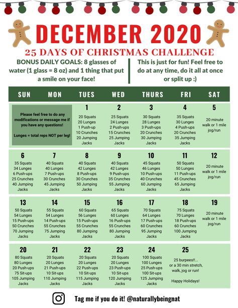 This is a 25 days of Chritmas fitness, water and writing challenge! Click the link to download a calendar full of the 5 basic exercies and weekly agendas to print out! #workout #fitness #christmas #challenge #prompts 25 Days Of Christmas Workout, December Workout Challenge 2023, Fitmas Challenge Christmas, Workout Advent Calendar, December Exercise Challenge, December Wellness Challenge, Holiday Workout Challenge, January Workout Challenge 2024, Winter Workout Plan